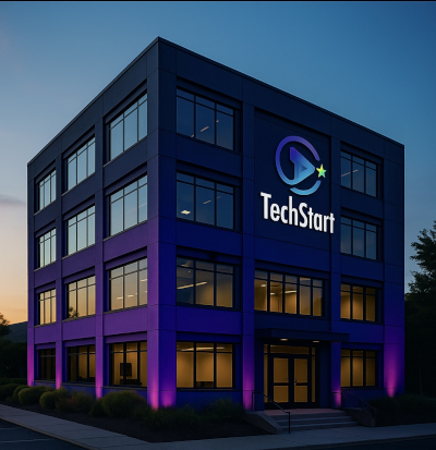 Nossa fachada oficial ganhando as cores da TechStart Júnior.