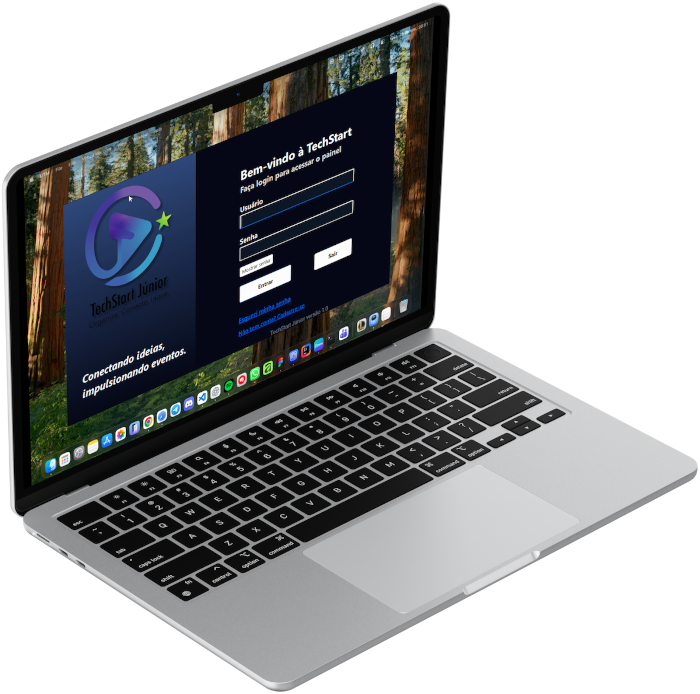 Sistema interno TechStart aberto em um notebook